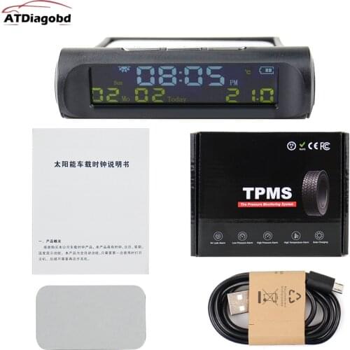 Car USB Solar Charge Smart Digital Clock Calendar Time Temperature LED Display Automobile Interior Accessories Auto Start Off