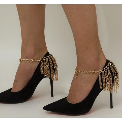 Bohemian Shiny Rhinestone Multilayer Tassel Anklet for Women Chain Steampunk Miami Cuban Clan Style Alloy Jewelry Charm Anklet