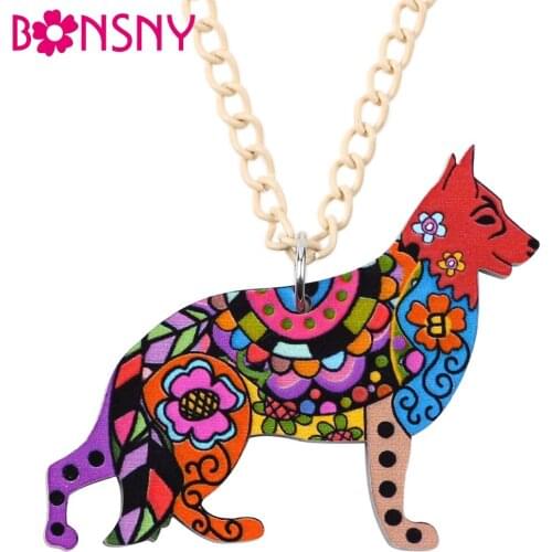 Bonsny Acrylic Necklace German Shepherd Dog Pendant Chain Collar Choker Pendant Animal Fashion Jewelry Women Girs Accessories
