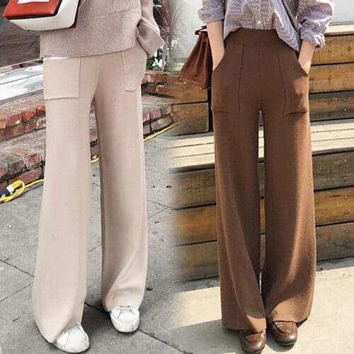 New winter fashion thick woolen high waist wide leg pants female loose big yards straight trousers flared trousers