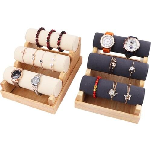Watch Holder Wood Bracelet Organizer Jewelry Display Stand 3 Layer White Black Foldable T bar HairBand Show Shelf