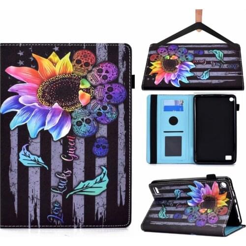 3D Kids Sunflower Pattern PU Leather Vintage Stand Folio Cover Protective Case for Kindle Fire 7"inch 7th Gen/ 5th Gen Tablet