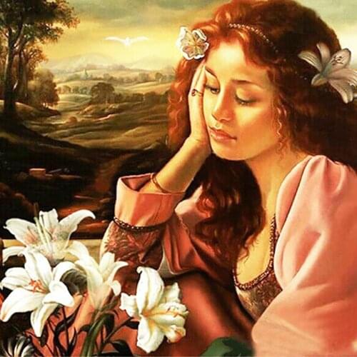 Home Decor 5D DIY Diamond Painting Lily Flower Lady Cross Stitch Diamond Mosaic Diamond Embroidery Needlework Rhinestone Gift