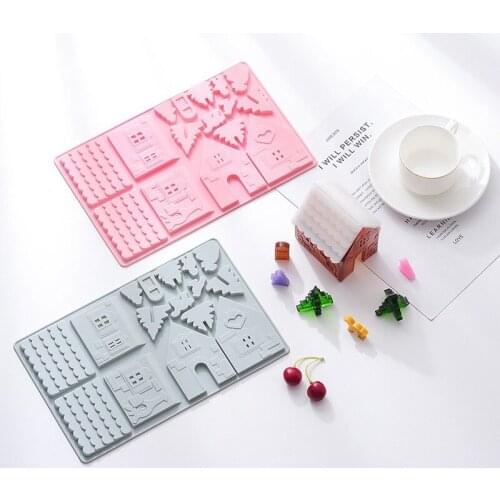 Home Kitchen DIY Christmas House Chocolate Mold Gingerbread House Silicone Mold Baking Cake Biscuit Tool Fondant Mold