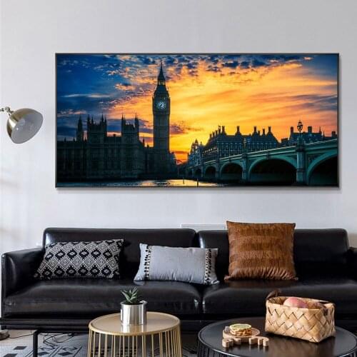 Canvas Painting City Landscape Big Ben Yellow Canvas Print Wall Art Picture For Living Room Home Decor Wall Decoration Frameless