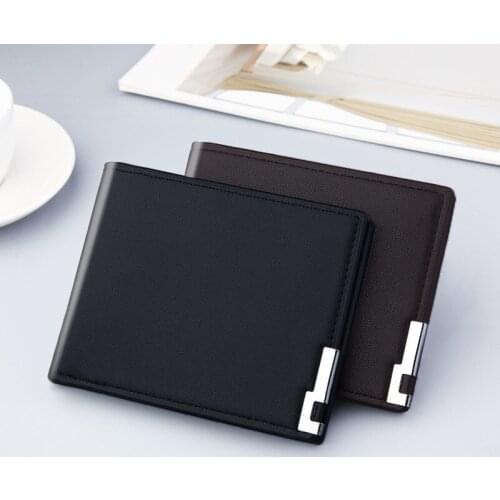 Mens Short Wallet Iron Edge Korean Youth Mens Horizontal Wallet Trend Card Pack Purse Mens Open Coin Purse Mens Wallet PU