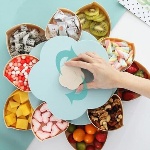 Petal-Shape Rotating Snack Box Food Storage Tray Nut Holder Food Bin Wedding Candy Plates Double-deck Dried Fruit Organizer Tool
