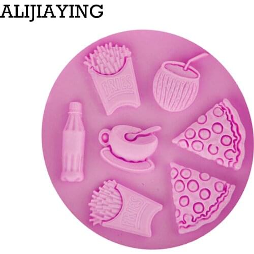 M0051 DIY Pizza french fries Coke coffee chocolate Party fondant Sugar Craft Jello Jelly cake decorating tools silicone mold