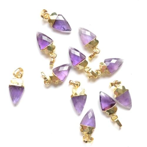 Small size cutted arrow shape Amethyst pendants with gold electroplated edges-amethyst charm for jewelry making