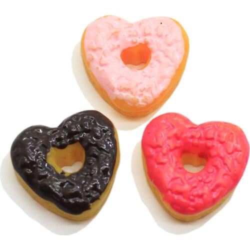 Miniature Donut Dollhouse Cookies Cake Heart Chocolate Donut Flatback Resin Cabochon Craft Supplies For Hair Bow Center Decor