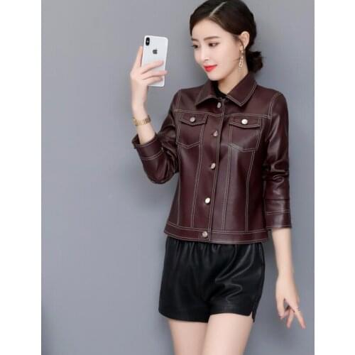Plus Size Womens Leath Jacket Spring 2021 New Female Leather Clothing Short Slim Motorcycle Leather Coat Women Outerwear Black
