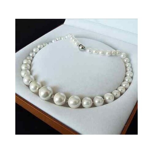 GENUINE 8-16MM WHITE SOUTH SEA SHELL PEARL NECKLACE JEWELRY 18'' AAA style Fine Noble real Natural