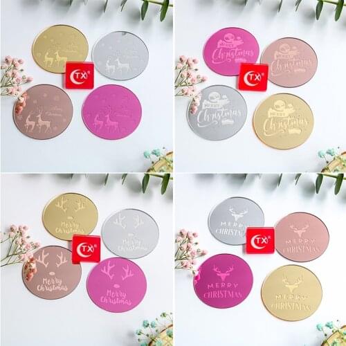 New Elk Merry Christmas Acrylic Cake Toppers 5cm Gold Xmas Cupcake Topper for Baby Happy New Year Party Cake Decoration Supplies