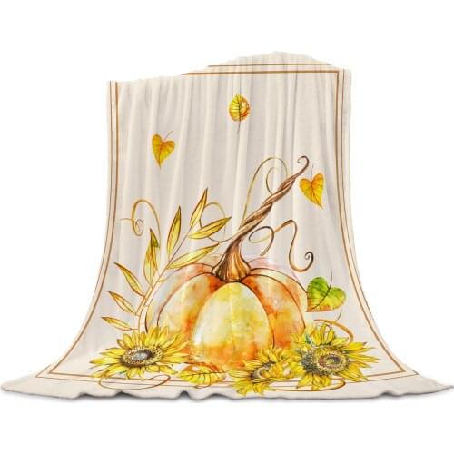Living Room Sofa Blanket Thanksgiving Pumpkin Sunflower Children Soft Throw Blanket Travel Airplane Hotel Portable Thin Blanket