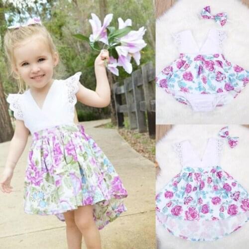 Family Matching Outfits Infant Baby Girls Swimsuit Lace Floral Little Big Sister Matching Clothes Romper T-shirt Dress