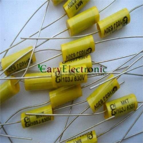 Wholesale 200pcs long leads yellow Axial Polyester Film Capacitors electronics 0.01uF 630V fr tube amp audio free shipping