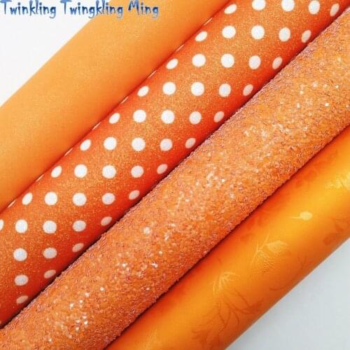 Orange Glitter leather, Polka Dots Printed Synthetic Leather Faux Fabric Sheet For Bow 21x29CM Twinkling Ming KM372