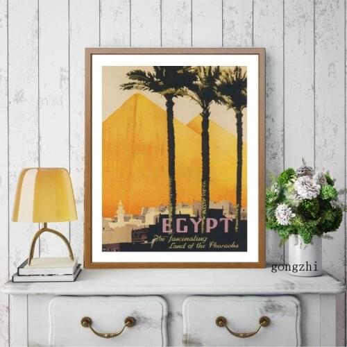 Egypt Travel Pyramids Vintage Poster Summer Landscape Palm Trees Retro Canvas Painting and Print Wall Art Pictures Home Decor