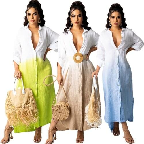 Cardigan Long Dresses for Women Belt Ankle Length Long Sleeves Mid Waist Solid Printing Lapel Fashion Wholesale Dropshipping