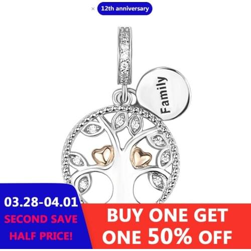 Fit Authentic Pandora Bracelets Family The Tree Of Life Charms 925 Silver Rose Gold Beads Fashion Jewelry Making Family Gift