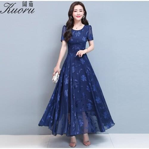 Plus Size Dresses Blue Women Dress Chiffon Floral Vestido Maxi Boho Summer Sukienka Ropa Mujer Robe Longue Femme Chic Vestidos
