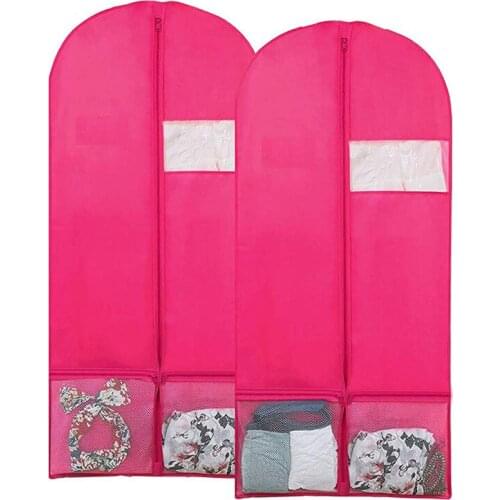 Pink Breathable Garment Bags Suit Bags for Travel Dress Suit Cover with Clear Window And 2 Large Mesh Pockets Dance Costume Bags