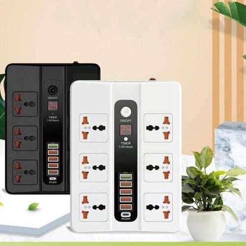 6 Ports 20W PD QC3.0 USB Fast Charger Type C Quick 12 6 Charge Outlets For iPhone Strip Power Samsung AC Station 3000W Adap Q1U9