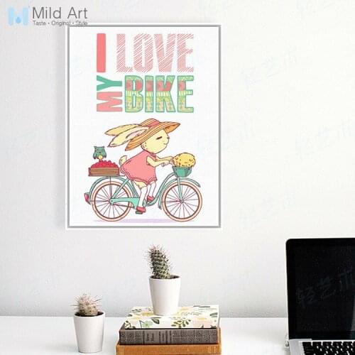 Modern Cute Cartoon Rabbit Animal Drawing Bike Bicycle Quotes Typography A4 Poster Prints Hipster Canvas Painting Wall Art Gifts