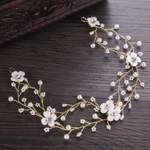 Pearl Crystal Ceramic Flower Headband Hairbands For Bride Noiva Women Tiara Hair Band Headpiece Wedding Hair Jewelry Accessories