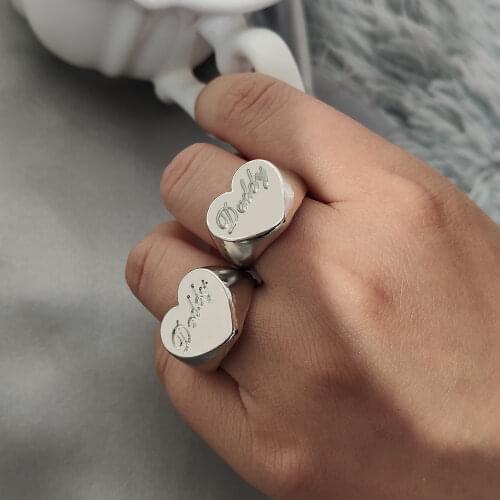 Vintage Punk Carved Love Heart Letter Metal Ring Hip Hop Fashion Gold Color Geometric Chunky Rings Rock Jewelry for Women Men