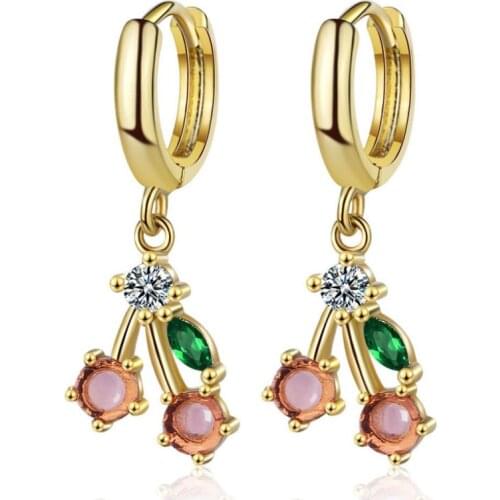 KOFSAC New Trendy 925 Sterling Silver Jewelry Earrings For Women Cute Cherry Pink Zircon Hoop Earring Girl Valentines Day Gifts