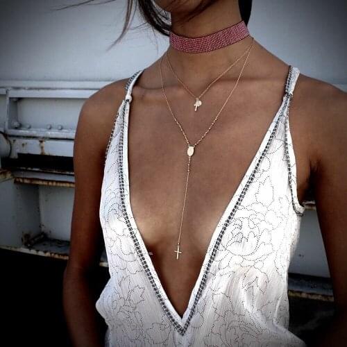 Alloy Virgin Mary Cross Pendants Necklaces for Women Gold Color Long Necklace Female 2020 Fashion Jewelry Simple New