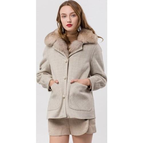 Real Rabbit Fur Coat Female Fox Fur Collar Woolen Coat Autumn Winter Jacket Women Korean Double Side Woolen Coats MY4575