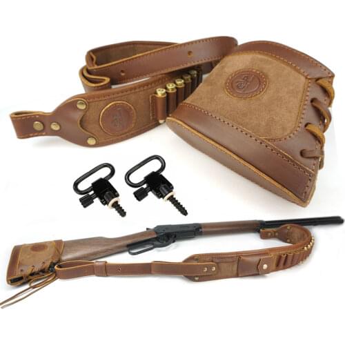 1Set Leather Tactical Rifle Sling Strap & Shotgun Buttstock Cheek Rest Shoulder Pad Protector Hunting Gun Accessories