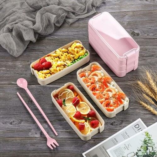 1PC 900ml 3 Layers Bento Box Eco-Friendly Lunch Box Food Container Wheat Straw Material Microwavable Dinnerware Lunchbox XB 090