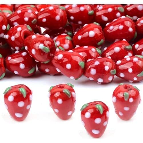 10pcs 3D Strawberry Fruit Handmade Lampwork Beads Spacer Loose Beads for Bracelets Necklace Earrings DIY Kawaii Jewelry Making