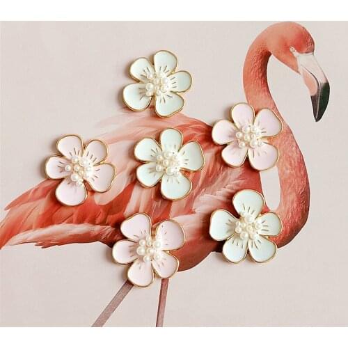 10 pcs/lot Dripping Alloy Pink And White Peach Pearl Button Accessories Clothing Headdress Accessories Diy Handmade Jewelry