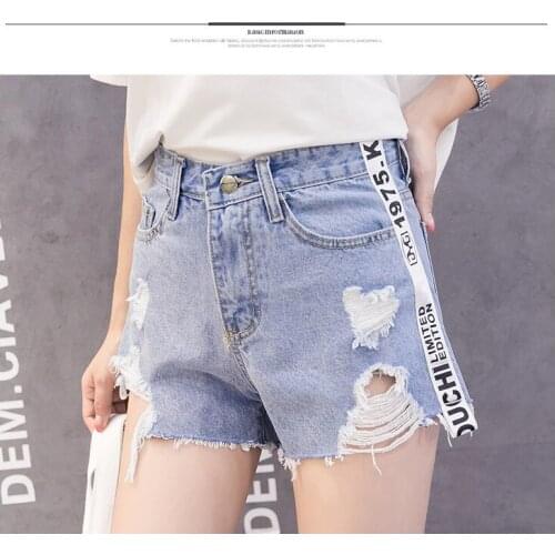 2018 summer wear new size high waist skinny jeans fat MM striped wool edge knickers hot pants leggings slacks pants 8618