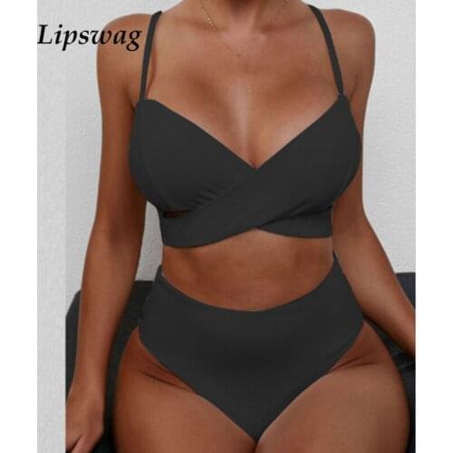 2021 Sexy Solid color Swimsuit Women Bikini Push Up Swimwear Vest Beachwear Brazilian Bathing Suit Two Piece Swim Suit Female XL