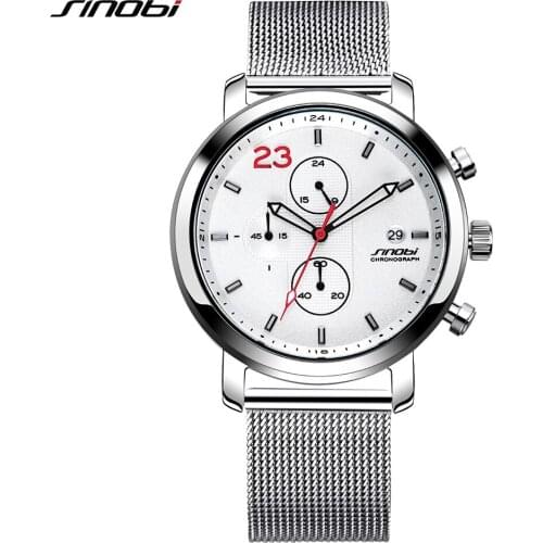 2021 Mens Watches SINOBI Brand Mens Military Sports Watch Men Stainless Steel Strap Waterproof Quartz Watch Relogio Masculino