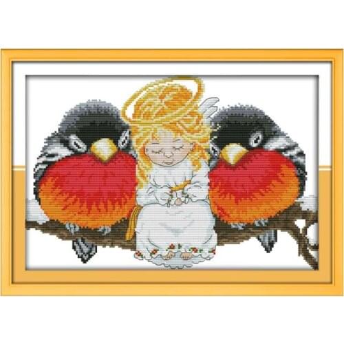 Angel and Bird Cute Cartoon Embroidered Embroidered Cross Stitch Kit Furniture Sewing Wall Decoration Hanging
