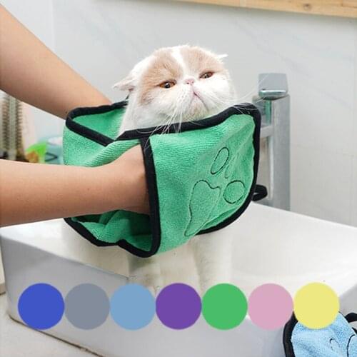 Small Cat Bath Towel Microfiber Ultra-Absorbent Puppy Drying Towel Large Dog Bathrobe Washcloth Pet Kitten Blanket With Pocket