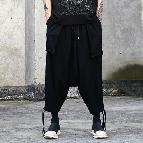 Original abstinence mens pants loose Yamamoto wind dark fall wide-leg pants straight mens nine-point casual pants