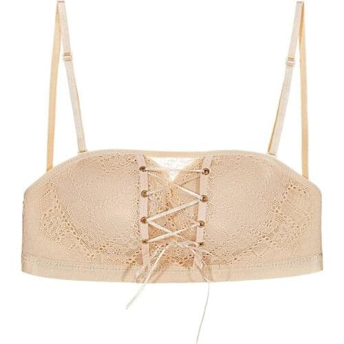 Women Lace StraplessSuper Push Up Bra Backless Criscross Bra Small Breast Sexy Brassiere For Wedding Dress