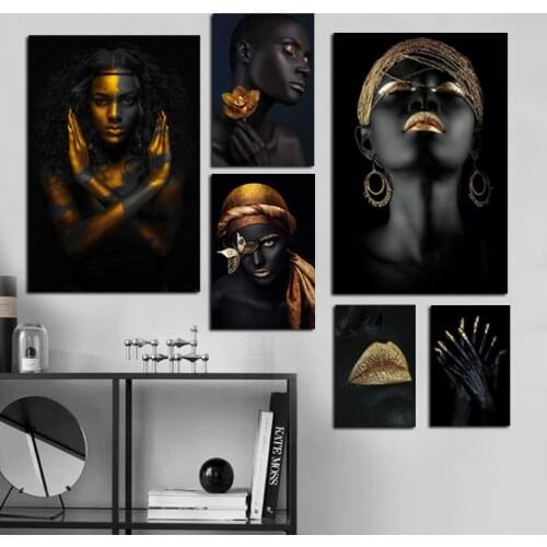 Black Gold Makeup Woman Frame Scroll Painting Modern Canvas Art Prints and Poster Wall Painting Wall Art Picture Home Decoration