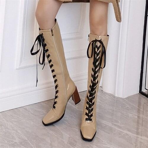 Black Thigh High Boots Women Boots 2021Sexy Slim Long Over The Knee Boots Women Square toe Womens High Boot Big Size 43
