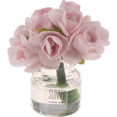 1:12 Scale DollHouse Flower Fairy Garden Ornament Mini Potted Plant Flower Pot DollHouse Decor Bonsai Model Kids Glass Cloth