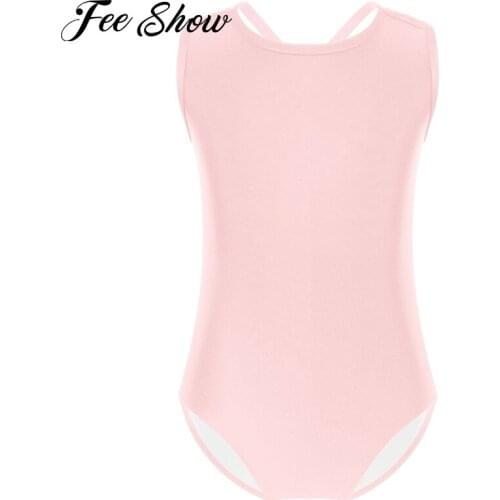 Kids Girls Pure Color Ballet Leotards Dance Costume Shoulder Straps Sleeveless Slim Ballet Gymnastics Leotard Jumpsuit Bodysuit