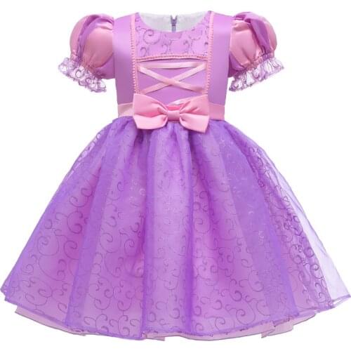 Small Medium Children Dresses 2020 Autumn New Girls Purple Bowknot Short-sleeve Princess Dress Little Girl Lace Dress 3-10 Years
