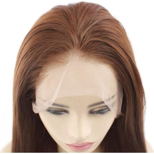 2#6#8# Long Silky Straight Brown Synthetic Hair Wig with Honey Blonde Glueless Lace Front Wigs For Women Heat Resistant 24inches